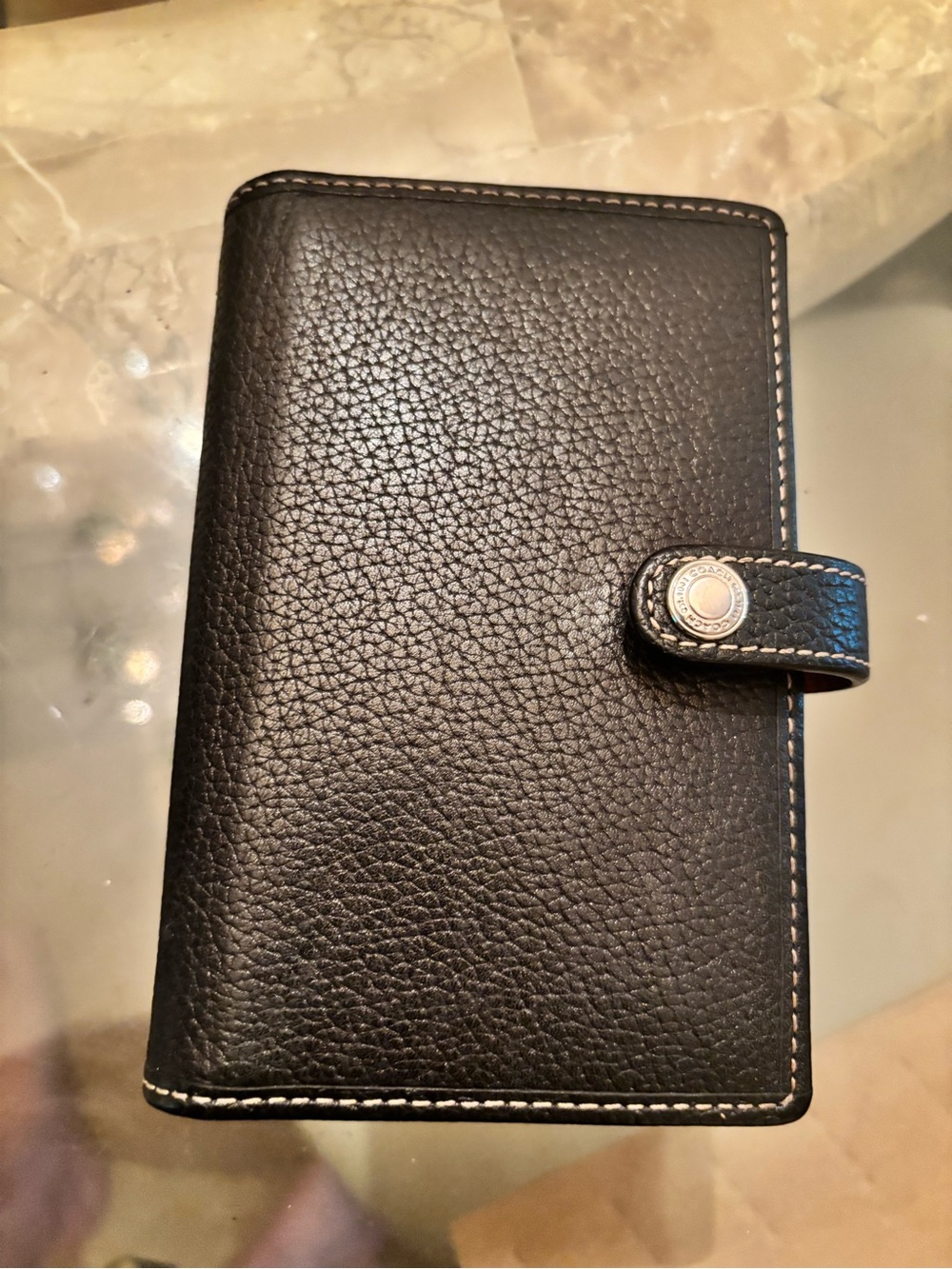 Coach Pebbled Black Leather Snap Organizer w/ pen